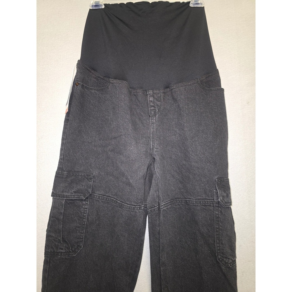 Isabel Maternity NEW Cargo Jeans Black Washed Denim Sz 6 Crossover Belly Panel